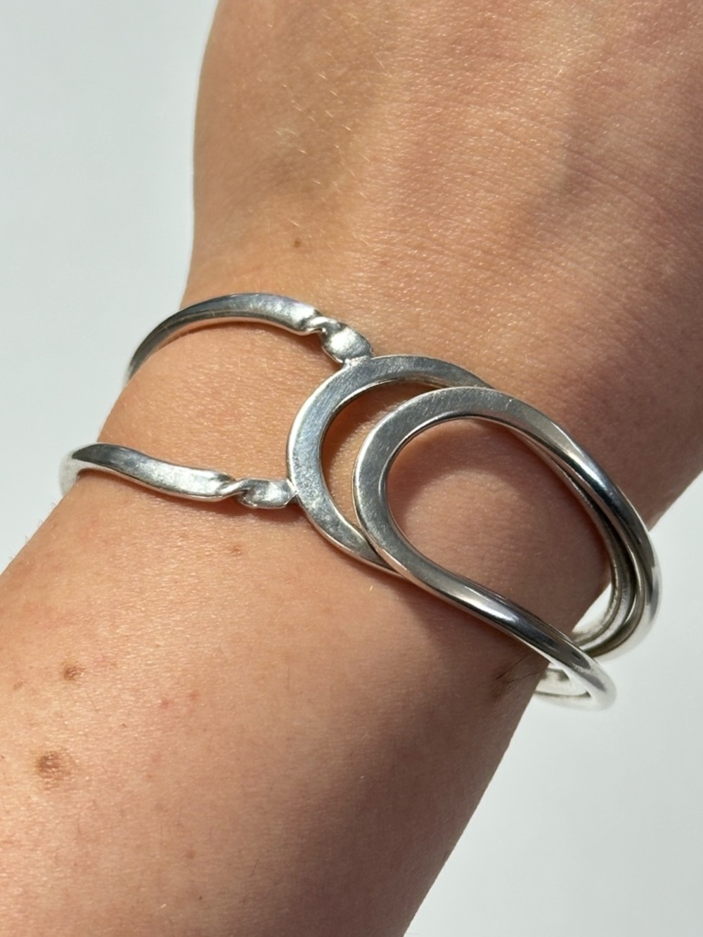 Sterling Silver Interlocking Artisan Twisted Loop Cuff Bracelet Modernist 22g